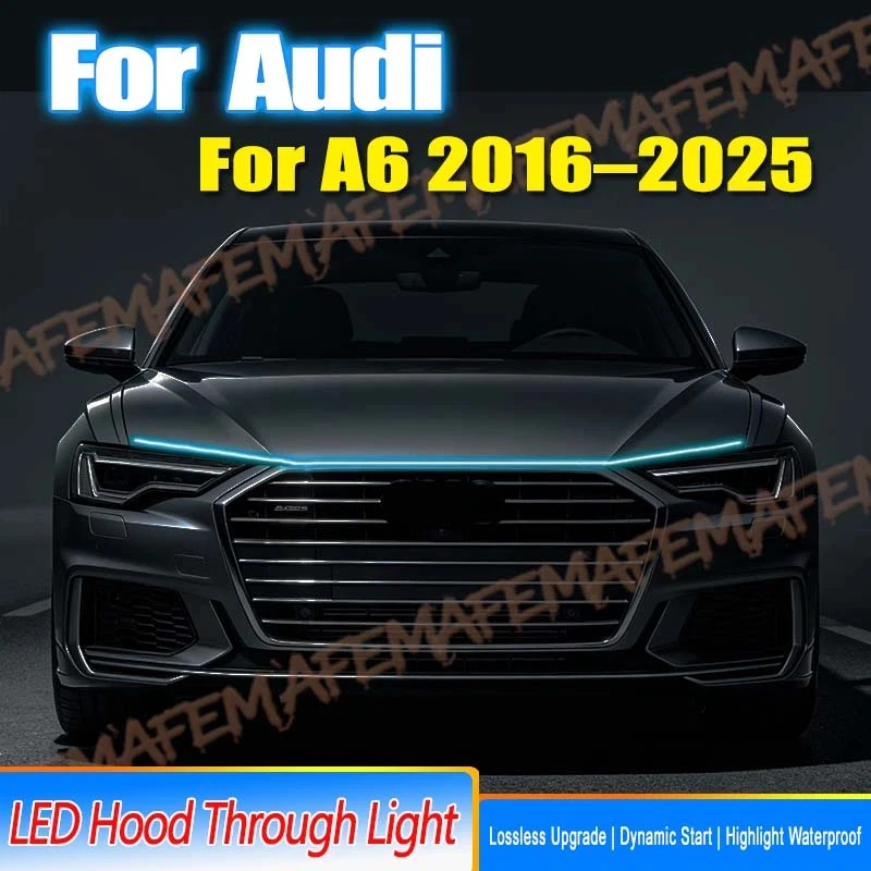 Car Engine Hood Decorative Light Bar Waterproof DRL LED Strip For Audi A6 2016-2025 Daytime Running Light Start-Scan