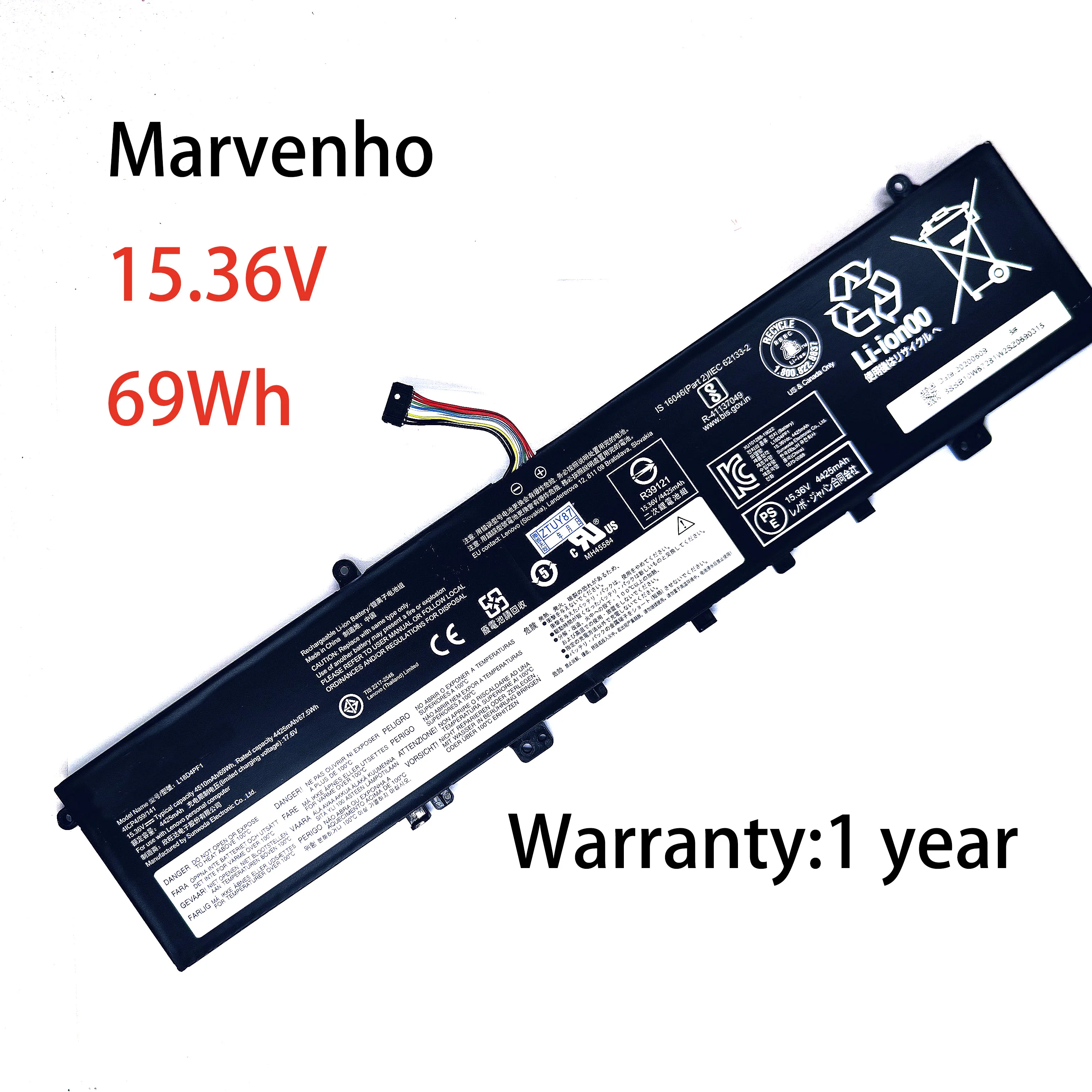 

Marvenho New 15.36V 4510mah 69wh L18D4PF1 L18M4PF1 Laptop Battery For Lenovo Yoga C940-15IRH series Notebook computer