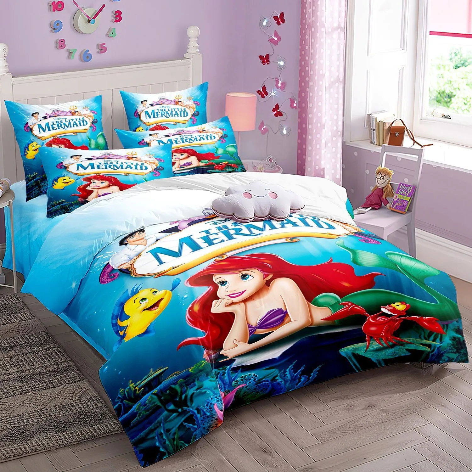 Mermaid Princess Bedding Set,Disney Ariel Princess Duvet Cover,The Little Mermaid Bedding Set for Boy Girl Bedroom Decoration