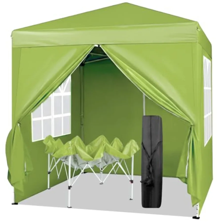 6.5x6.5ft pop up canopy tent for outdoor events, green polyester fabric, instant setup with 4 side walls and carry bag, waterpr