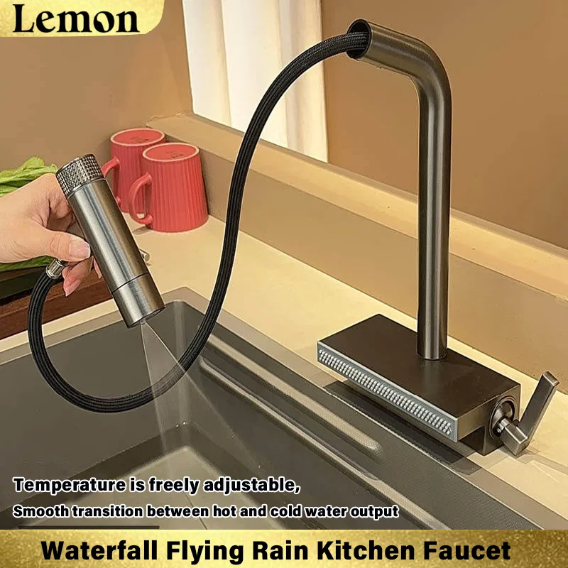 Kitchen faucet, vegetable washing basin, sink faucet, flying rain waterfall, multifunctional pull-out