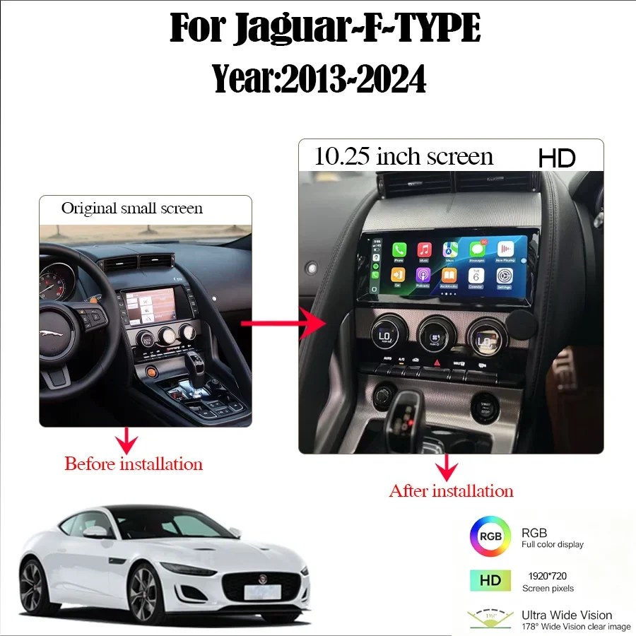 For 2013-2024 Jaguar F-TYPE ScreenRadio CarPlay Multimedia Player Radio CarPlay Retains OEM Menu 4G Qualcomm Android 14