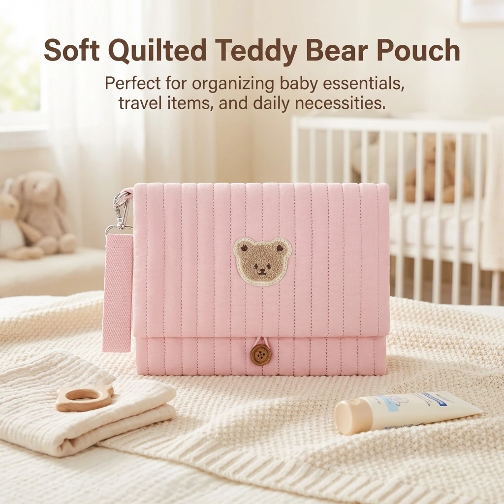Foldable Cotton Storage Bag Hanging Organizer Multi Functional Compartment Travel Baby Essential for Nursery and Home Use