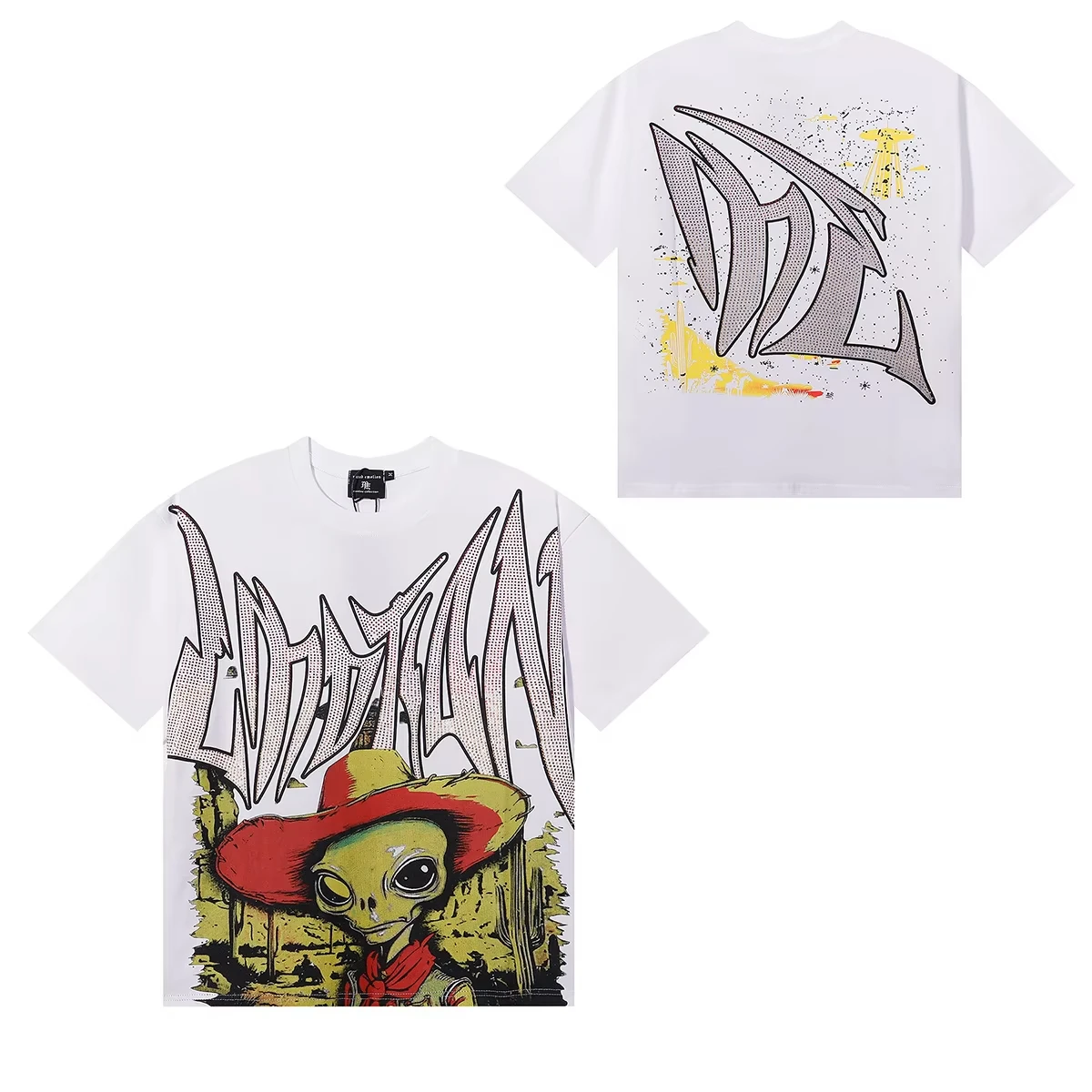 2026 cowboy alien graphic tee gothic letter streetwear top，oversized hip hop casual tee，desert alien tshirt，Kids Adults tee