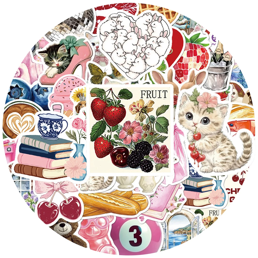 

10/30/50/100pcs Cute INS Style Watercolor Girls Stickers Retro Y2K Aesthetic Sticker Decoration Notebook Skateboard Phone Decals