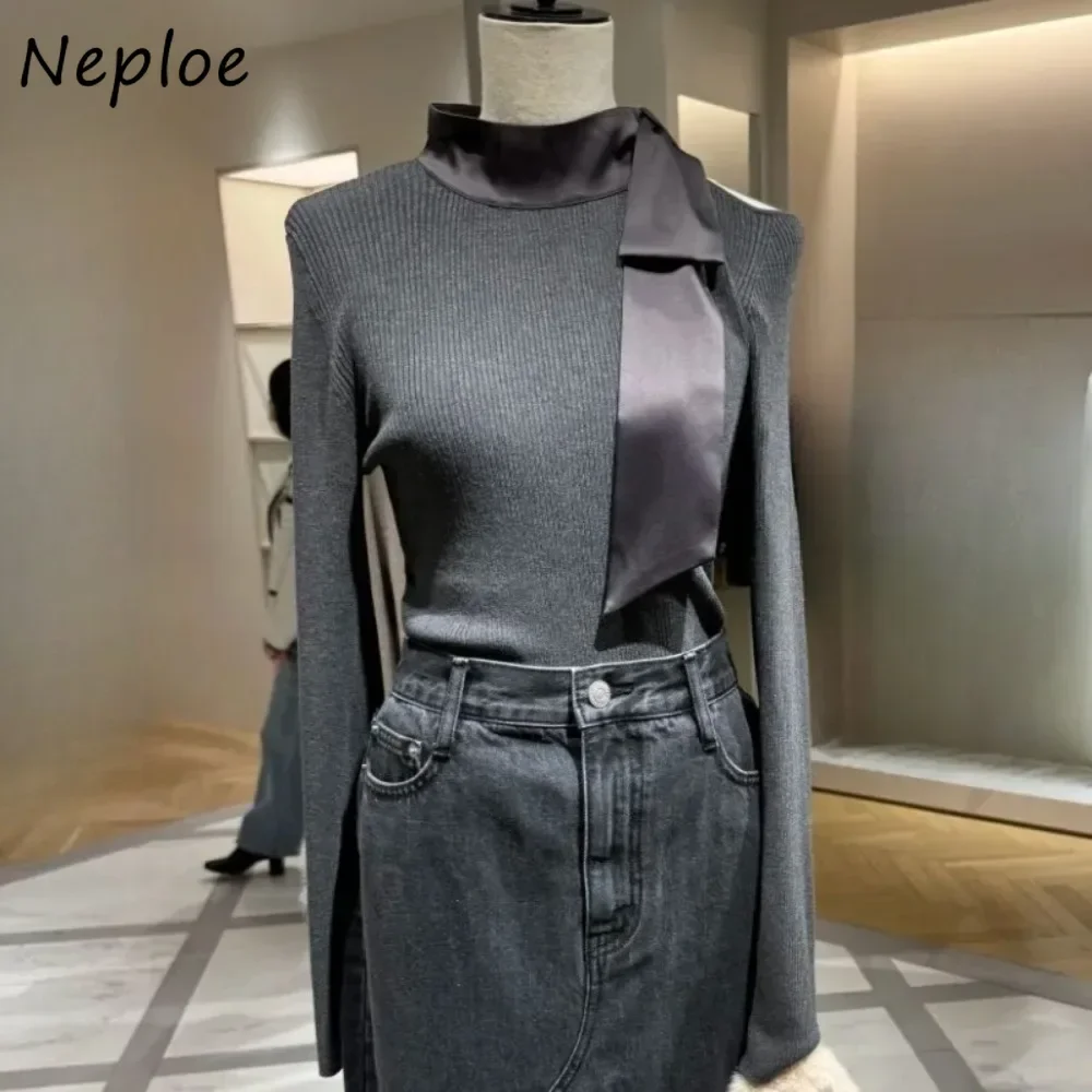 Neploe All-match Knit Casual Corduroy Off Shoulder Jumper Lace Up Imperial Sister Wind Elegant Tops Japan Sexy Vintage Knitted