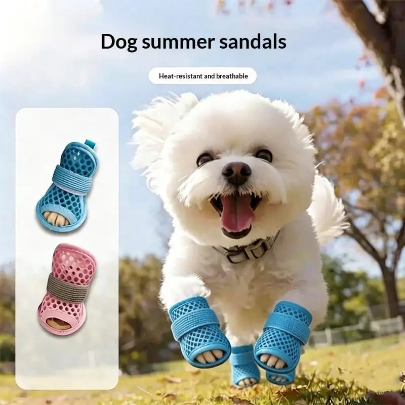 Mesh Dog Shoes 4Pcs/Set Soft Anti-slip Sole Cooling Elastic Wear Resistant Breathable Paw Guards for Pet Summer Jogging Running