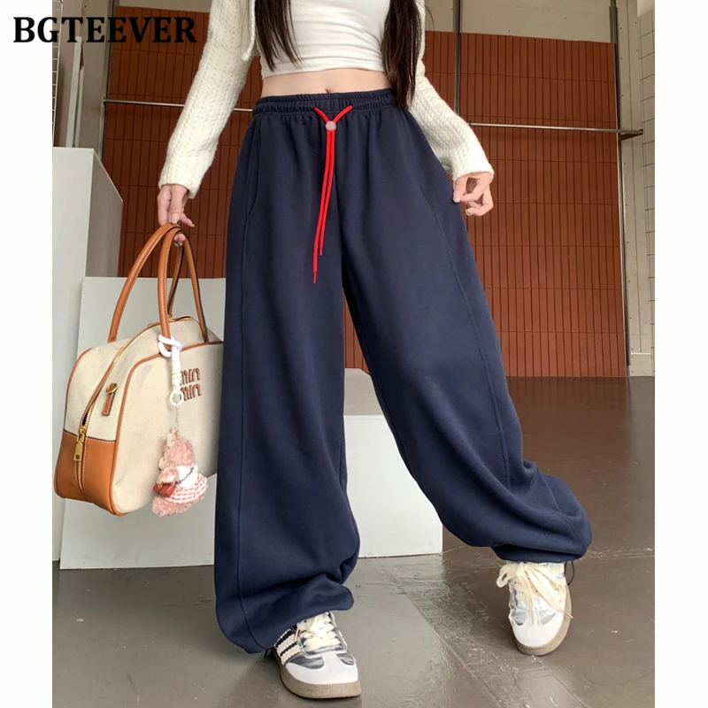 

BGTEEVER осенние модные свободные женские широкие брюки с карманами и высокой талией, повседневные женские прямые брюки на шнурке