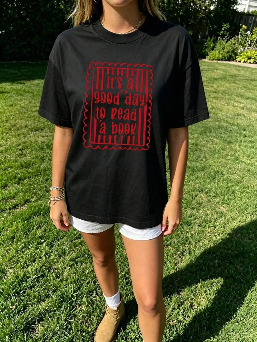 2026 Fashion New Good Day To Read A Book Teacher T Shirt Women Retro Graphic Tee Bookish Vintage Back To School Summer Vacation Basic Top Tee