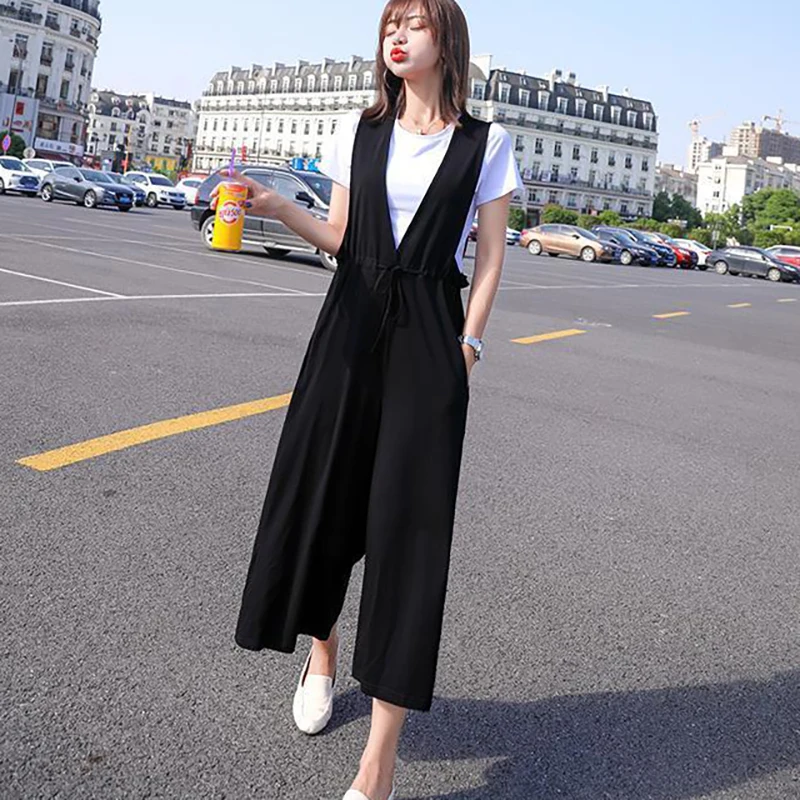 

Модные комбинезоны с гофрированными повязками и широкими штанинами, женская одежда, новинка лета 2025, свободные повседневные одинаковые комплекты с короткими рукавами