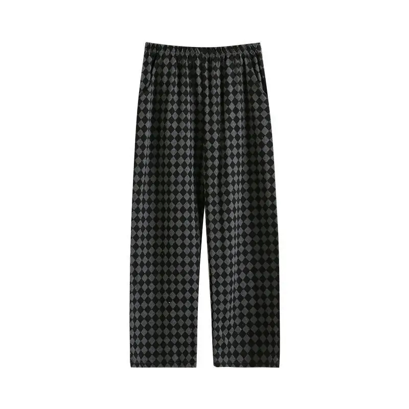 Male Trousers Straight Cotton Check Plaid Men's Casual Pants Aesthetic Hot Baggy Plus Size Classic Harajuku Fashion Vintage Big