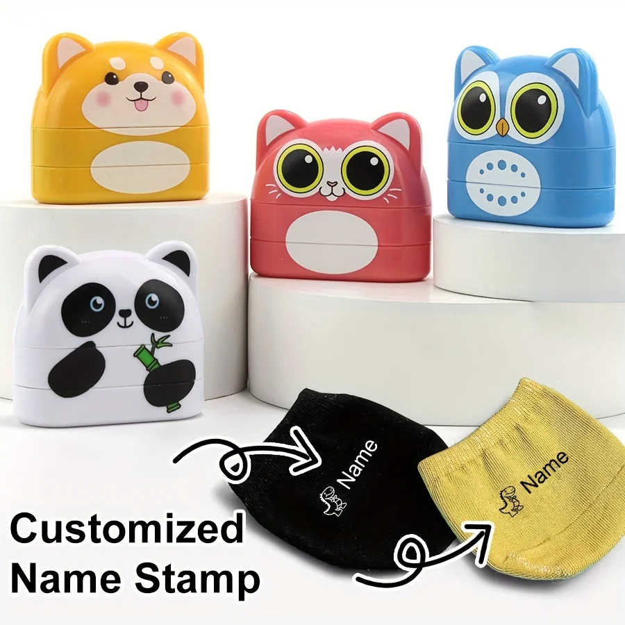 

Children's name stamps custom double owl black and white ink student stamps kindergarten clothing waterproof name sticker stamps