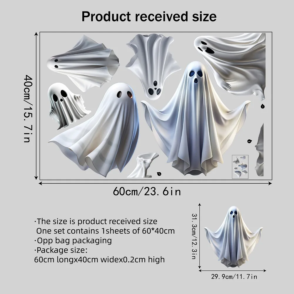 1 Set 2D Flat Halloween Ghost Window Sticker Horror Themed Party Decoration Glass Electrostatic Sticker Festival Party Stickers