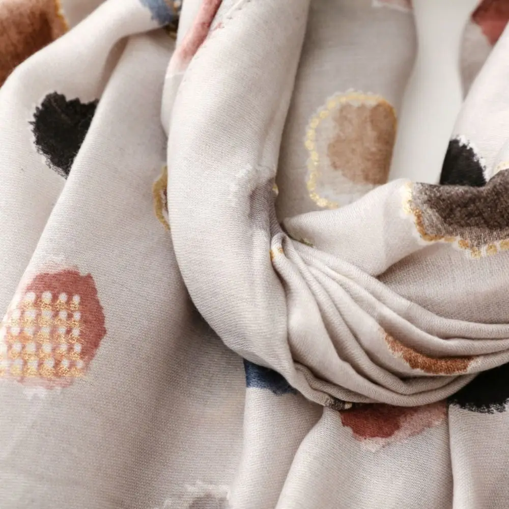 Soft Fabric Polka Dot Scarf Cotton Blend Large Size Lightweight Shawl Fringed Edge Multi Color Bohemian Print Scarf