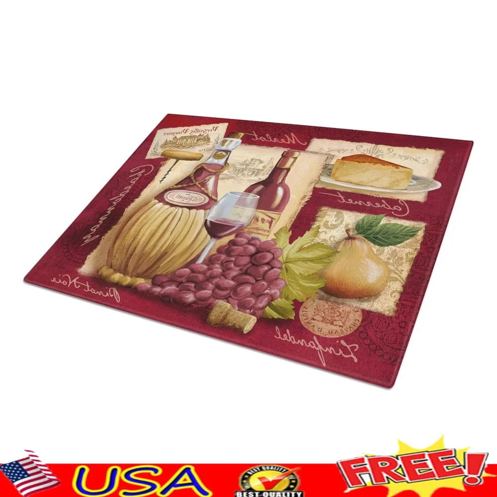 

Large Tempered Glass Cutting Board Wine Cheese Design Heat Resistant Non Skid Feet Colorful Kitchen Accessory 12x16 Inches
