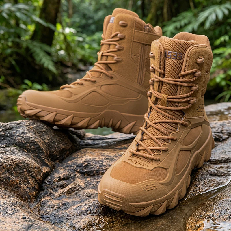 

Men Tactical Boot Outdoor Ultrallight Safety Waterproof Breathable Lace Up Male Hunting Boots Army Boots Anti-Slip High Quality