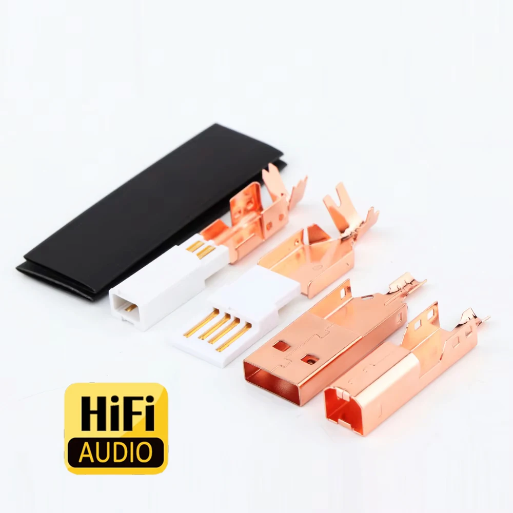 High-end Tellurium Copper Rose Gold Gold/Silver Plated USB Connector Type A-B USB Plug DIY USB Cable soldered Connector Jack