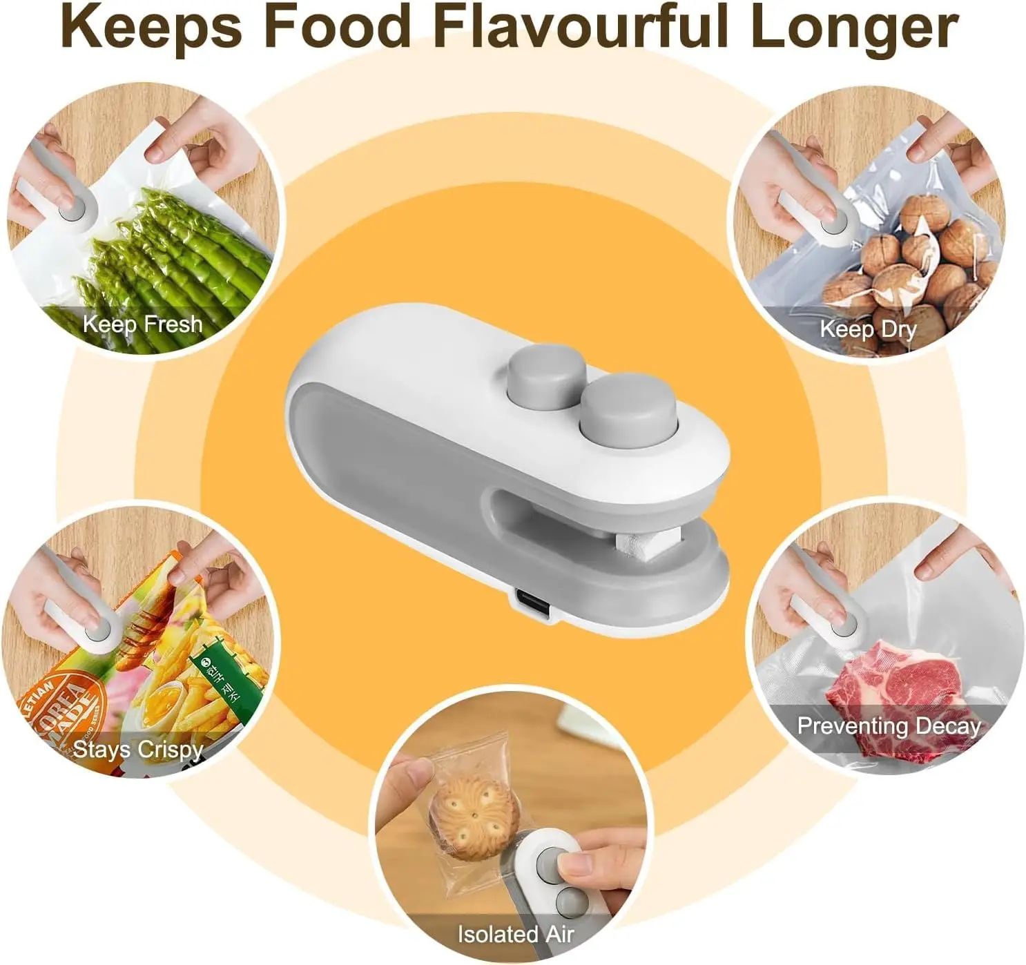 Mini Food Sealer Machine 10x6cm, Battery Operated Bag Sealer for Snacks Chips Coffee, Portable Fresh Keeper