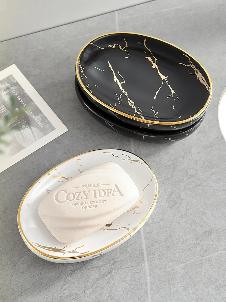 

Light luxury soap box ceramic bathroom shelf soap box drain drain shelf creative storage household soap dish