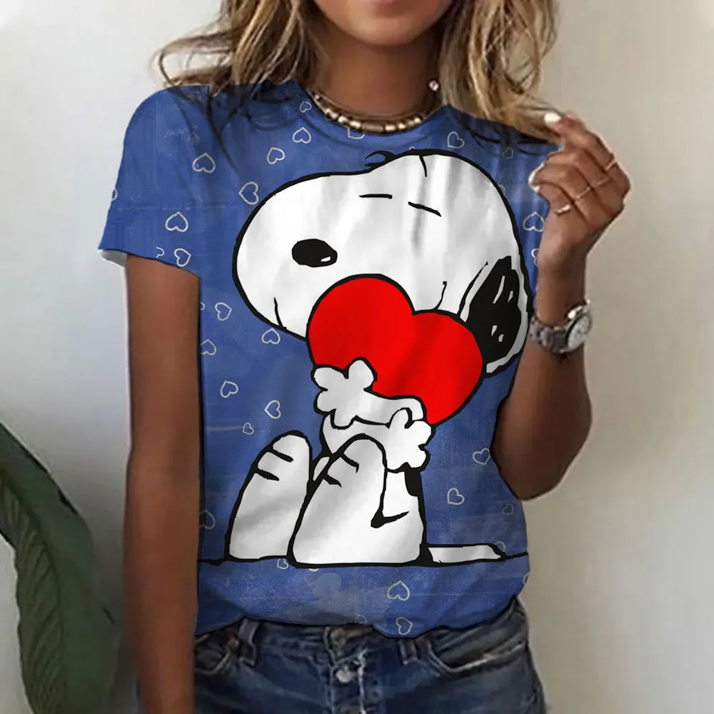 Women\'s T-shirt Snoopy Print Girls Clothing 3D Oversized Classic Short Sleeve Top Female Fashion Casual Streetwear