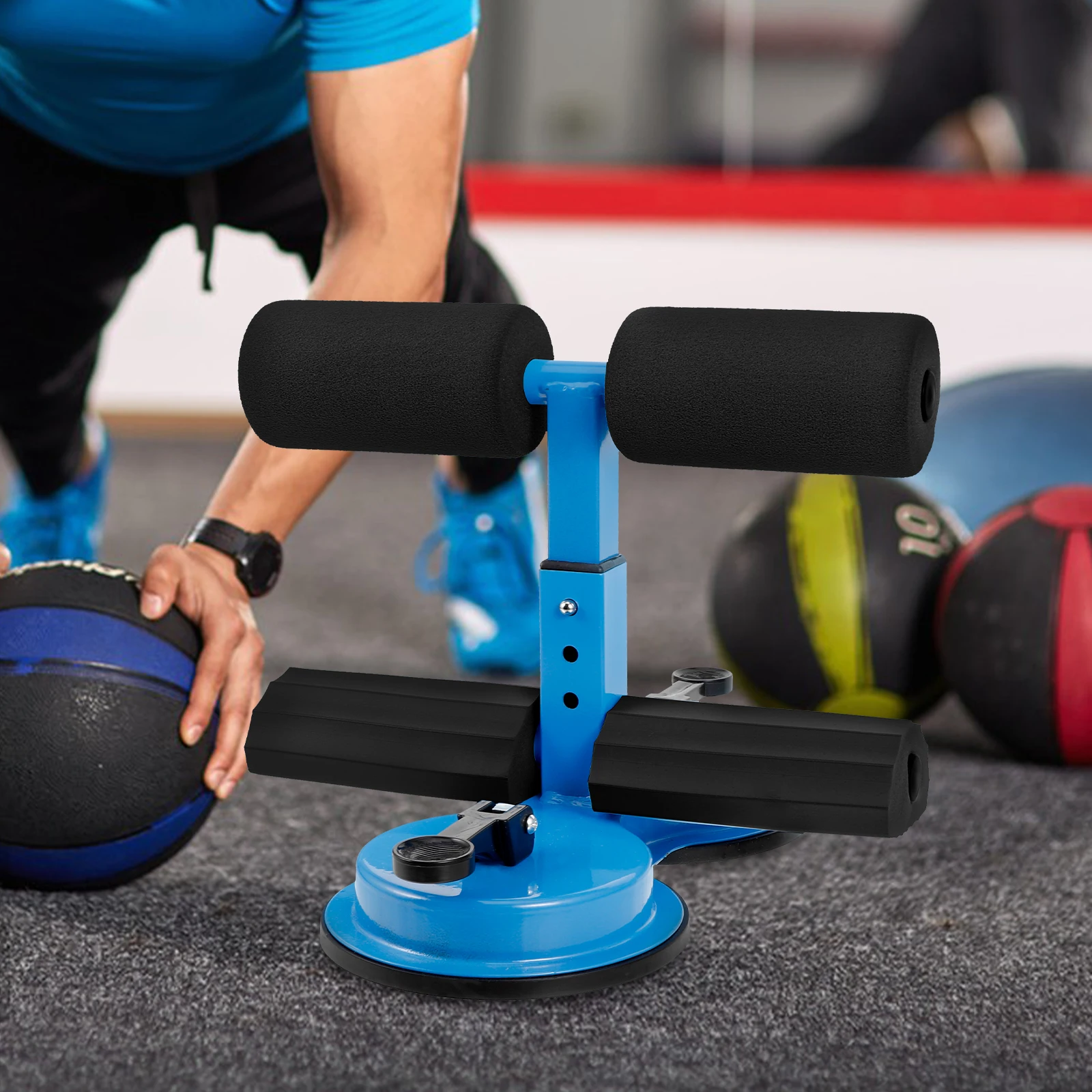 

Double Pole Blue Abdominal Trainer Dual Suction Cups Home Workout Stable Fixation Adjustable Bench Gym Sit Up Assistant Device