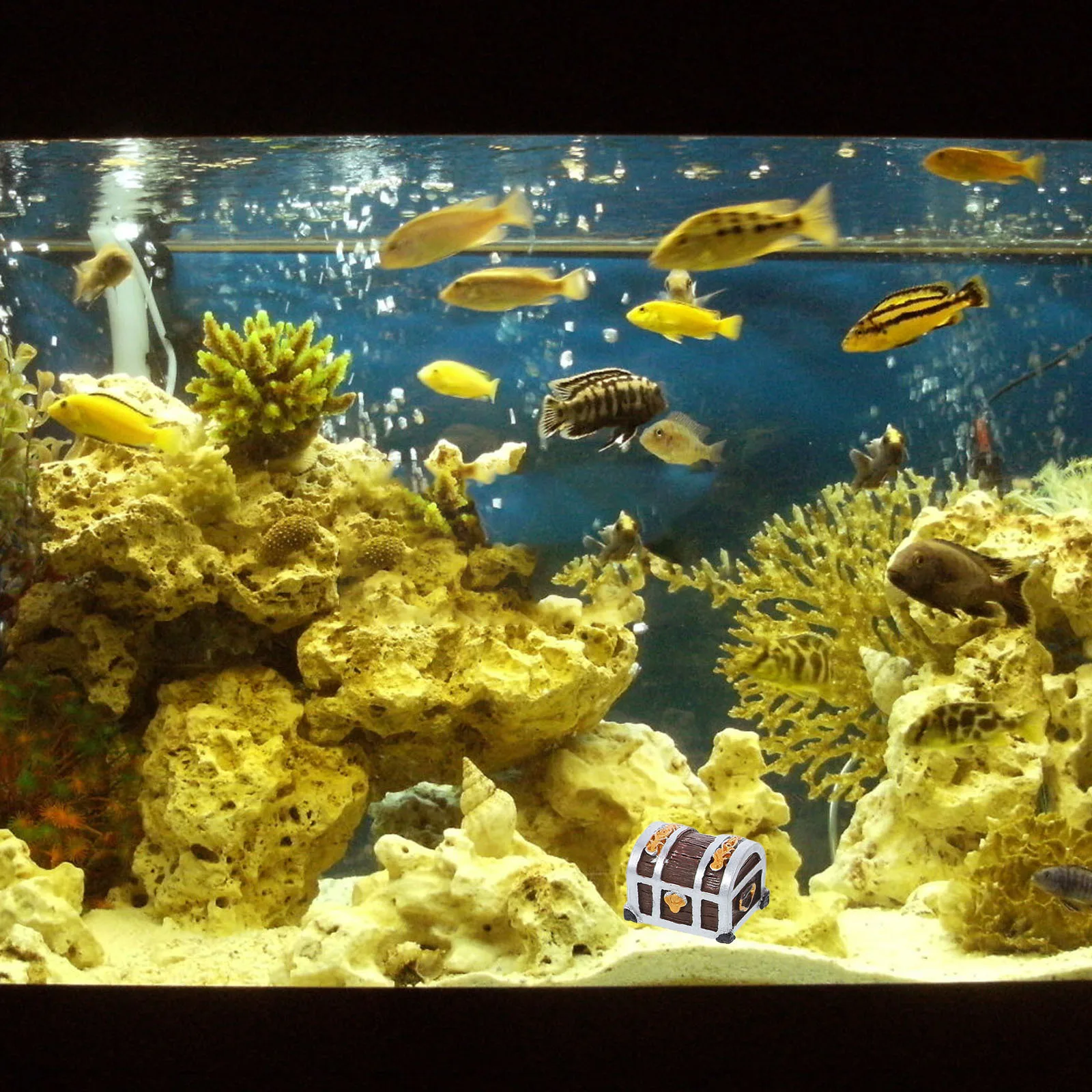 

4Pcs Gold Treasure Box Decoration Miniature Resin Mediterranean Sea Aquarium Ornaments Mini Treasure Chest Underwater Scene