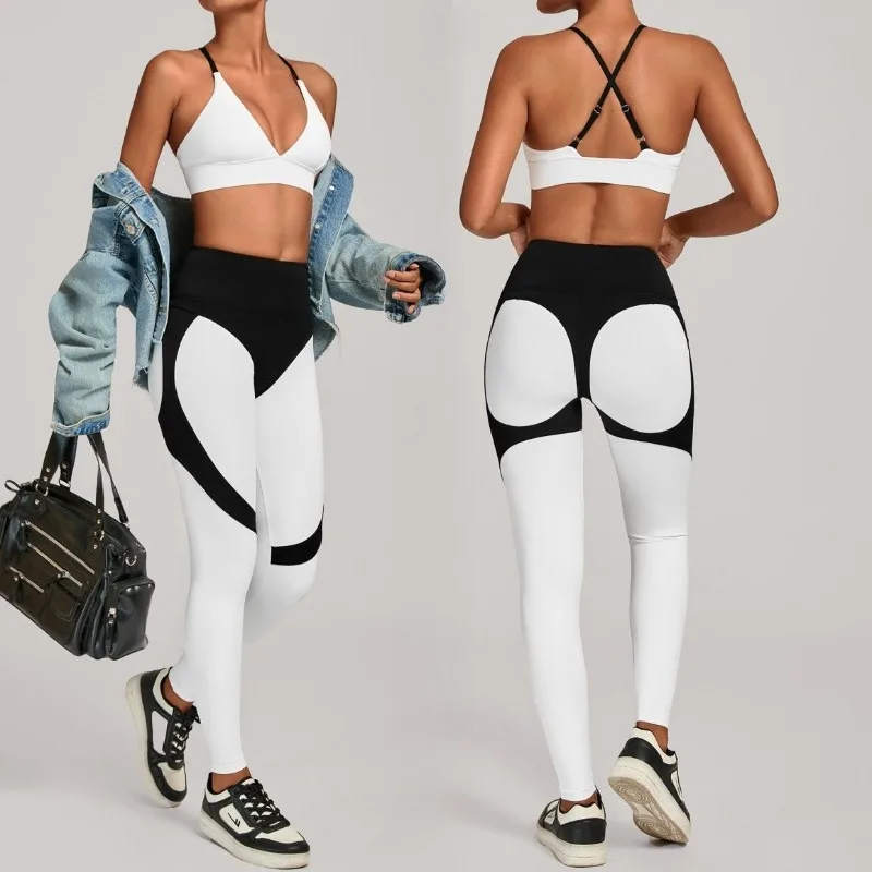 

Women's Color Blocked Yoga Set High Elasticity Tight Fitting High Waist Sports Set Outdoor Running Fitness Suit 2 Piece Set