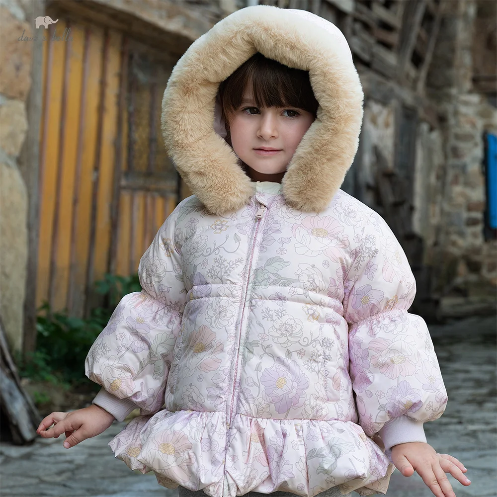 Dave Bella Girls Down Jacket Autumn Winter Plush Hooded Waterproof Overcoat Kids White Duck Down Top Children Clothing DB4253759