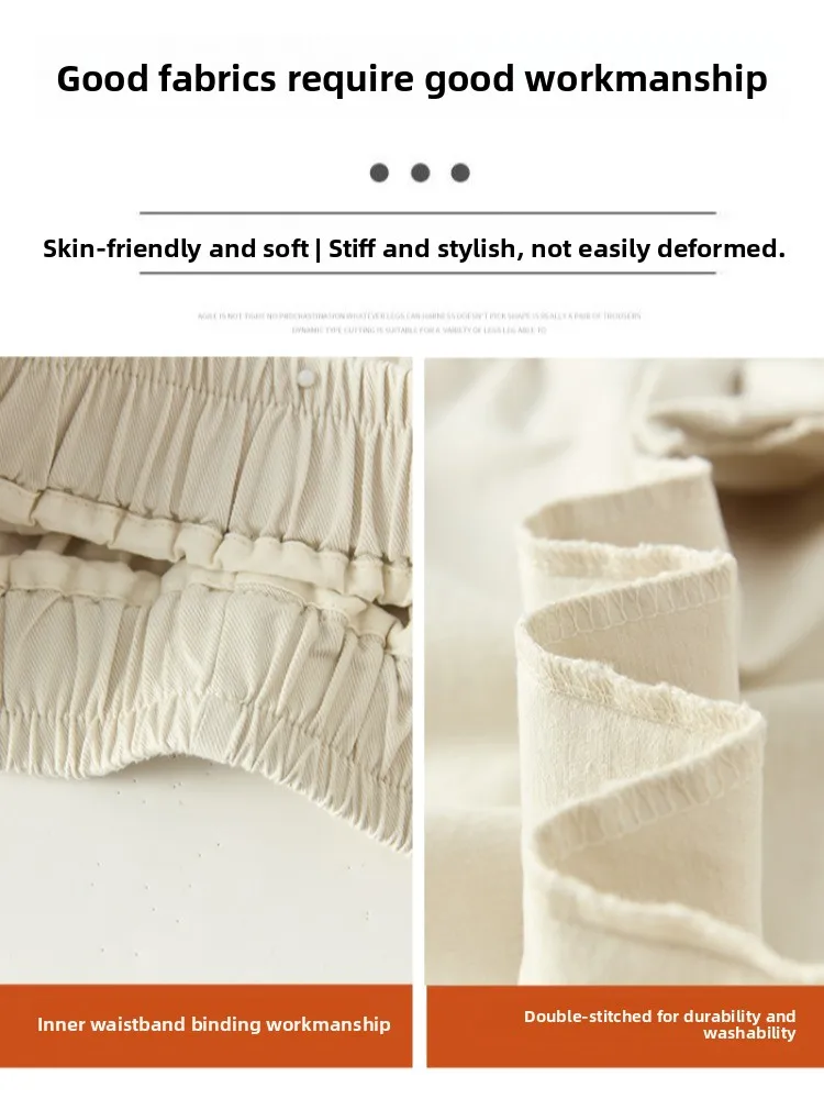 Casual broek met hoge taille en wijde pijpen Dames herfstontwerp Sense Wood ain Splicing Nine Points Straight Cut kleine maat broek