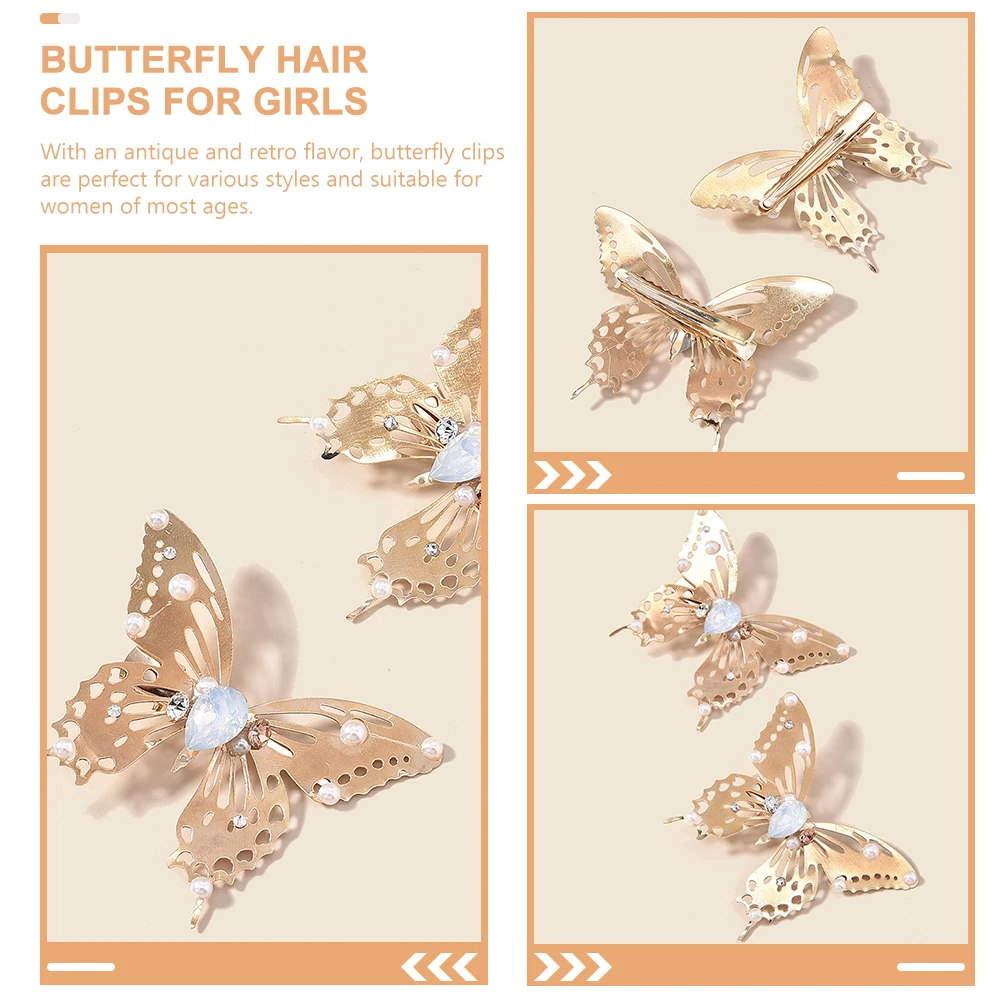 

2pcs Butterfly Clips Alloy Retro Fairy Barrettes Wedding Accessories For Women Decorative Hair Pins Small Styling Clips Thin