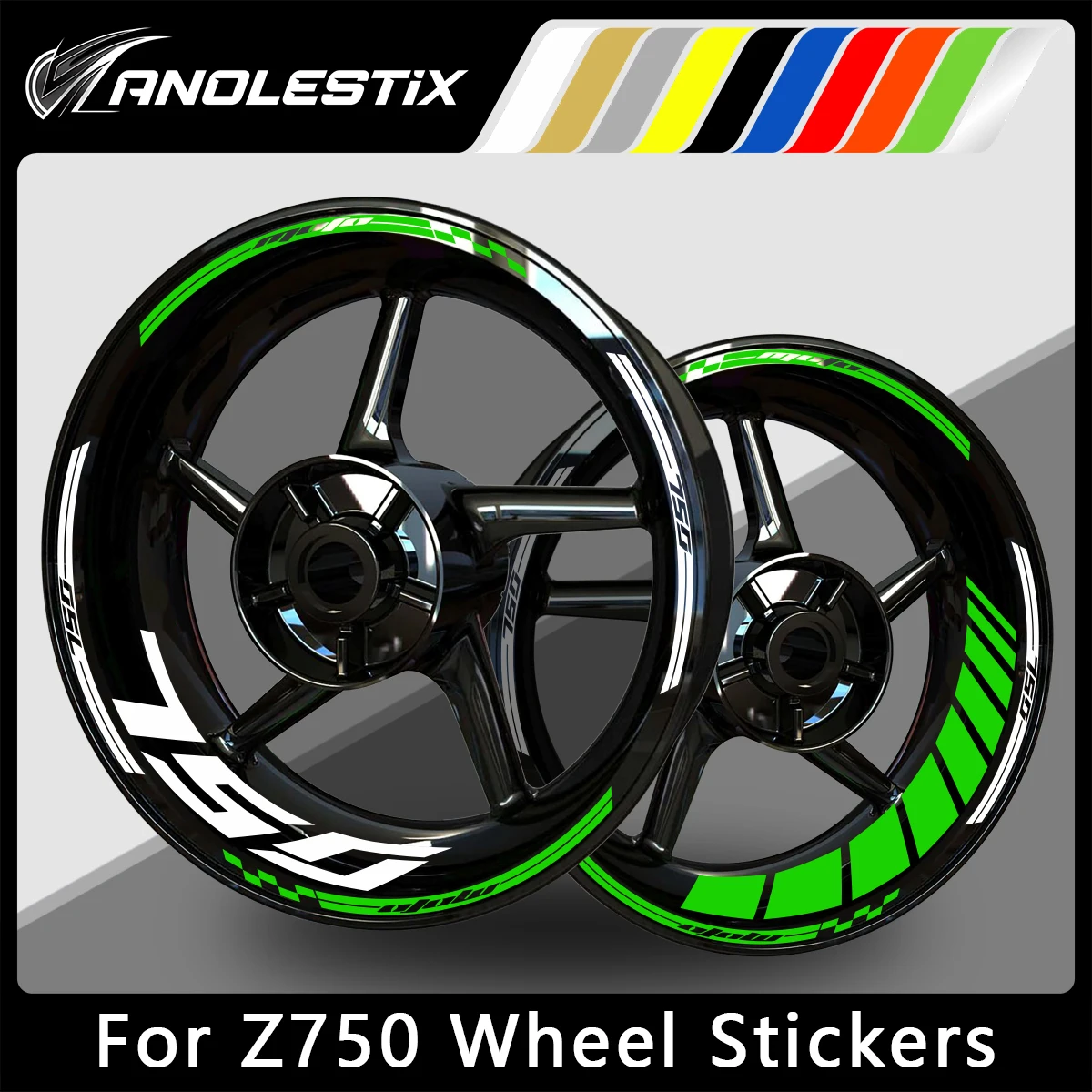 AnoleStix Reflective Motorcycle Wheel Sticker Hub Decal Rim Stripe Tape For Z750