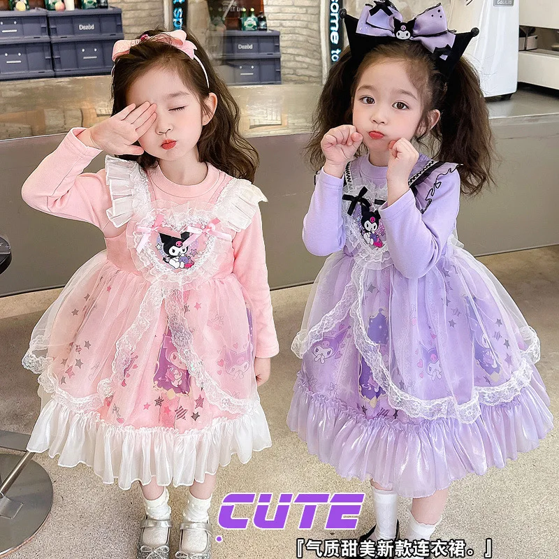 

Платье для девочек Kuromi в стиле Лолита, весна-осень, новое, с принтом аниме-персонажа, платье принцессы, модное, с длинными рукавами, в стиле кавайи, с мультяшным рисунком