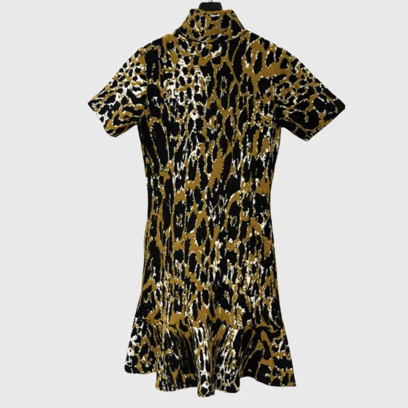 HKSH 女性のストリートウェアスタイル 2025 トレンド夏の新ヒョウ柄タートルネック半袖ドレスシックなファッションショートスカート HK4659