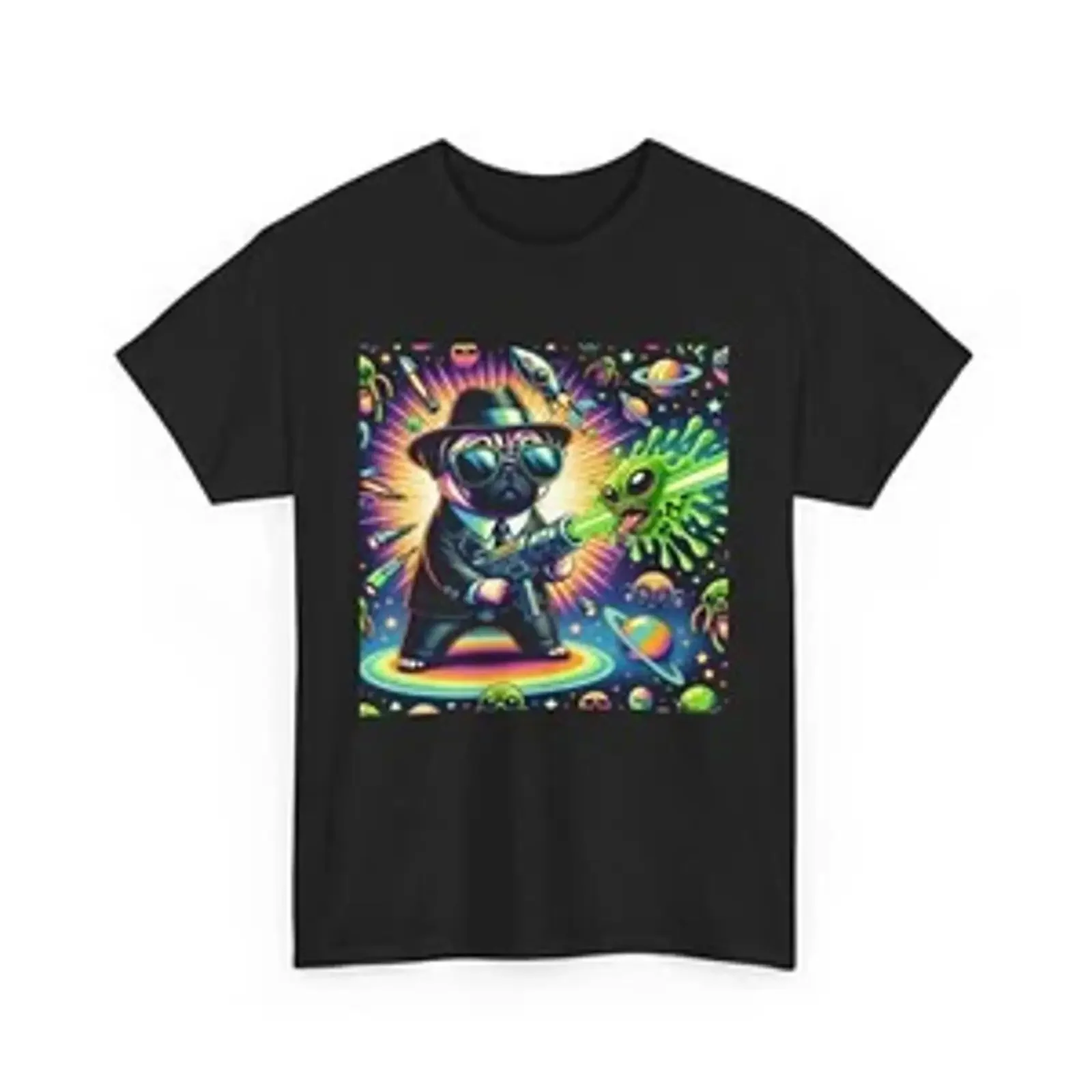 Adult T Shirt Pug Dog Secret Agent Alien Destroyer Funny Pet Lover vintage Washed Casual graphic Versatile Comfortable