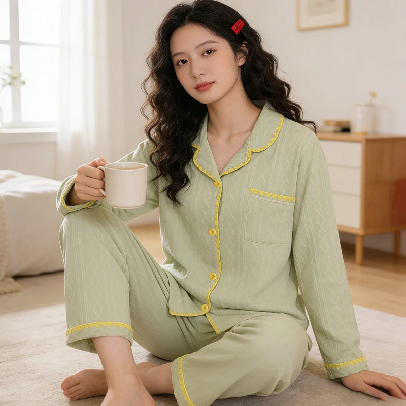 

New Spring/Autumn Women's Cardigan Set Premium Long-Sleeved Loose-Fit Lightweight Teenage Fashion Casual Loungewear Underwear Se