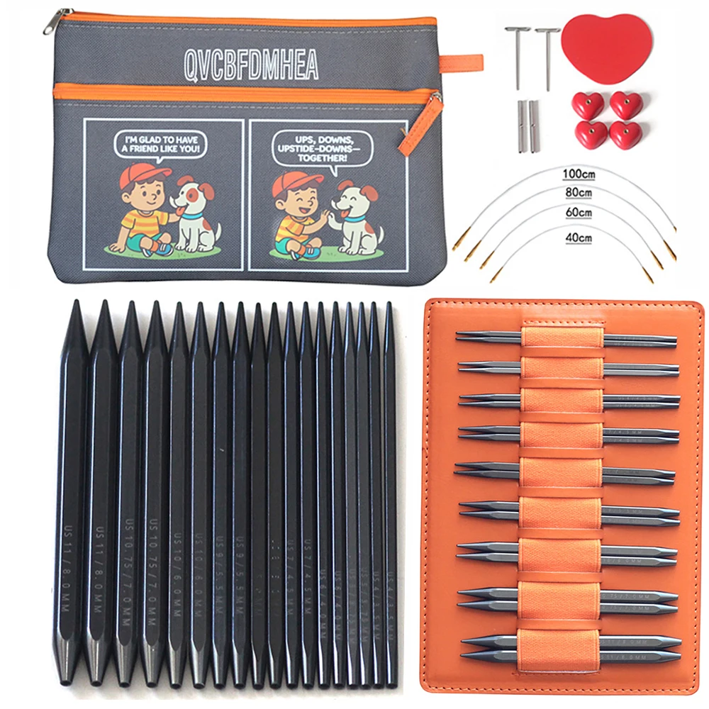 

Набор из 9 пар квадратных вязальных спиц от 3,5 до 8,0 мм, 11 см, съемные кольцевые иглы из глинозема, швейный инструмент с 4 кабелями, аксессуары