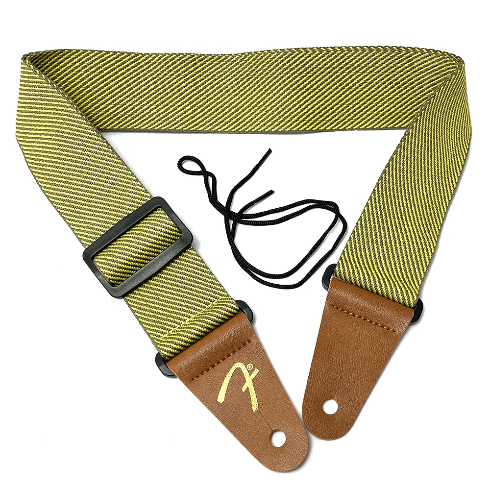 Gelber Twill-Gitarrengurt, verstellbar, bequem, für Akustik-, E-Gitarre, Folk- und Bassgitarre, Leder-Gitarrengurt