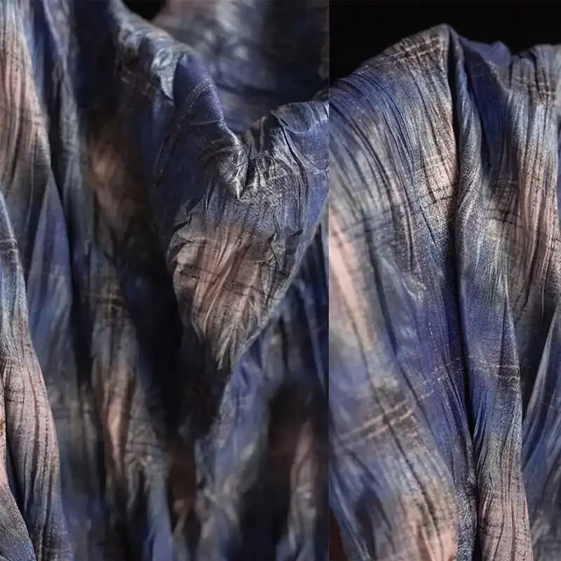 

Плиссированная ткань в клетку, тонкая ретро-розовая, синяя, с градиентом, дизайнерская ткань для пришивания двора, материал для шитья одежды своими руками