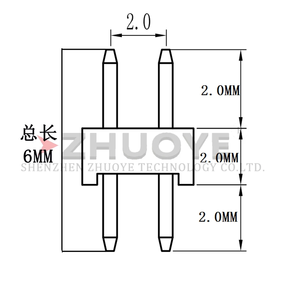 2.0 pin panjang jarum header 6mm pusat sulaman 2*2/3/4/5/6/7/8/9/10/12P/40P