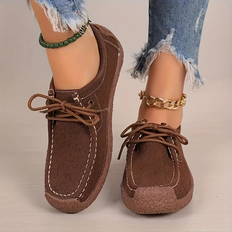 

1 Pair New Arrival Women Casual Shoes Suede Leather Flats Sneakers Lace Up Moccasins Ladies Shoes Fashion Loafers Plus Size