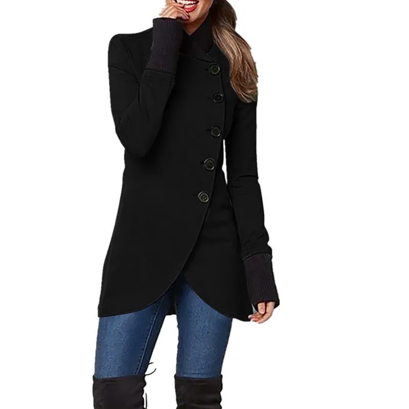2026 New Autumn And Winter Women's Coat Solid Color With Button Hem Cross Fashionable Comfortable Versatile Daily Commuting Coat