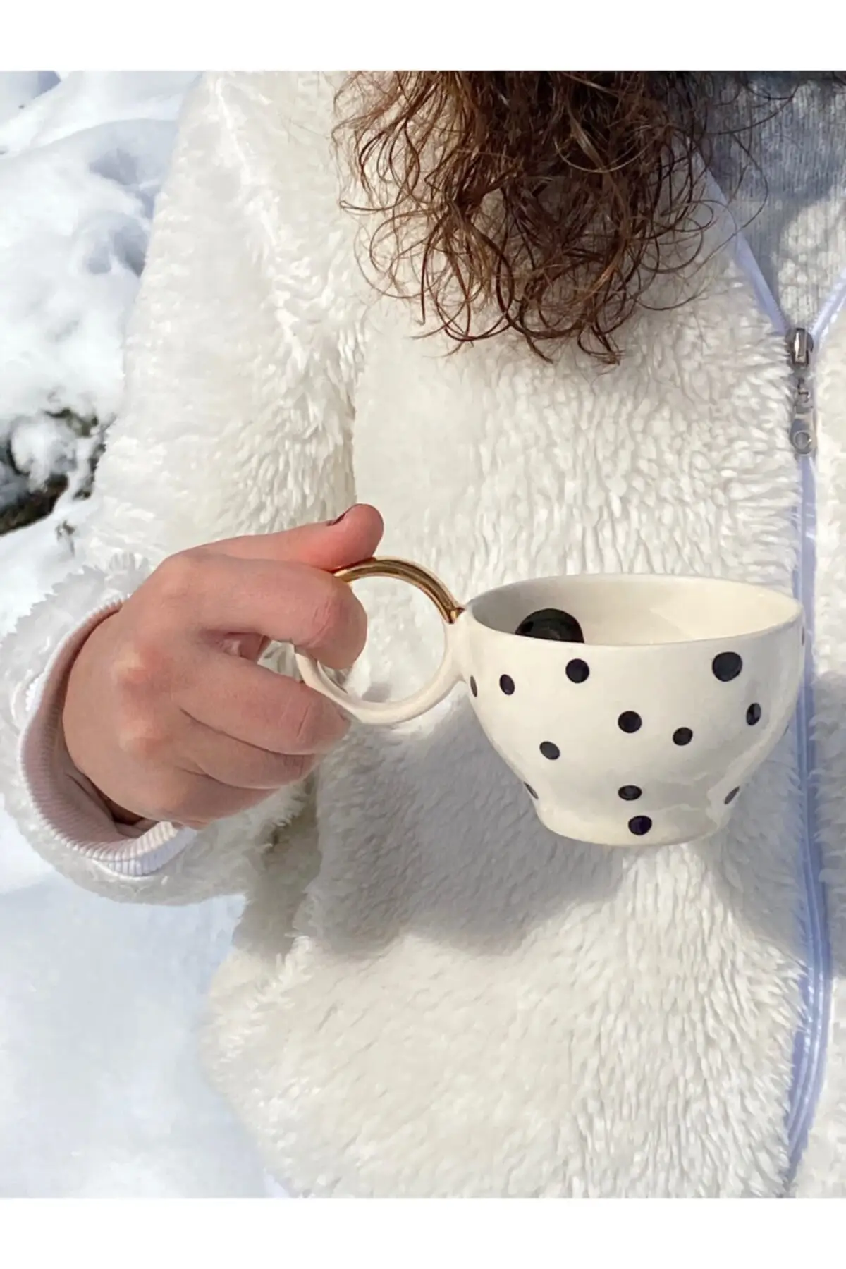 Small Black Polka Dot Handmade Ceramic Large Coffee cup Nordic Design Ceramic Porcelain Cup Pad Espresso