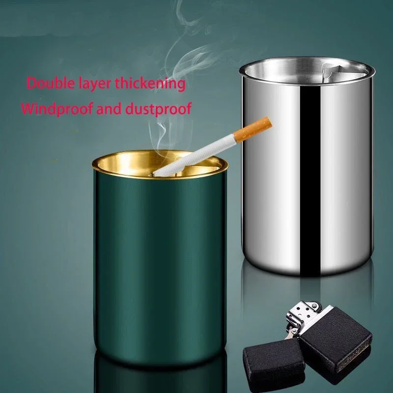 

Creative Stainless Steel Ashtray Funnel with Cover Anti-Fly and Anti-Fall for Household and Car Use Пепельница Для Дома