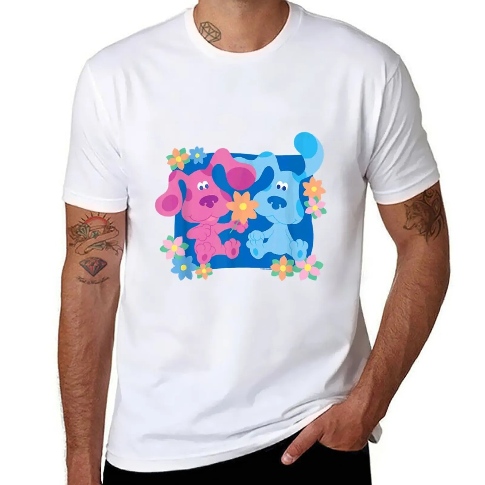 Blue's Pistas Magenta et fleurs T-Shirt t-shirts drôles homme g homme t-shirts pour hommes T-Shirt