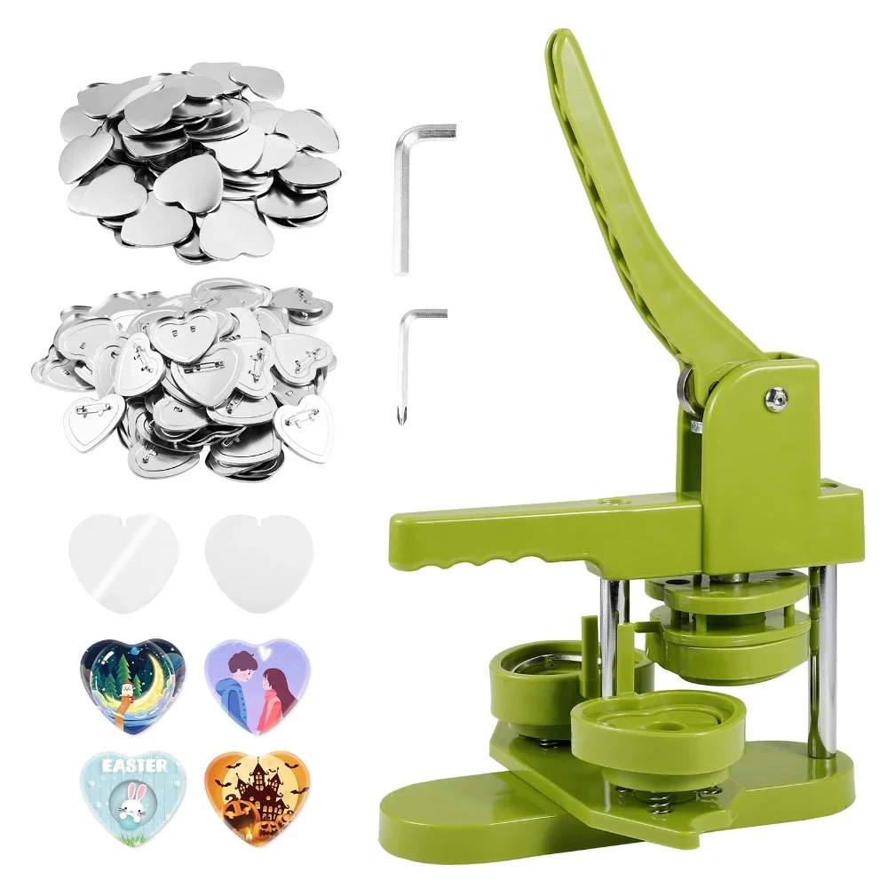 

DIY Button Badge Maker Machine Heart Shape Pin Punch Press Mold Making Machine with 100 Sets of Blank Badge Materials