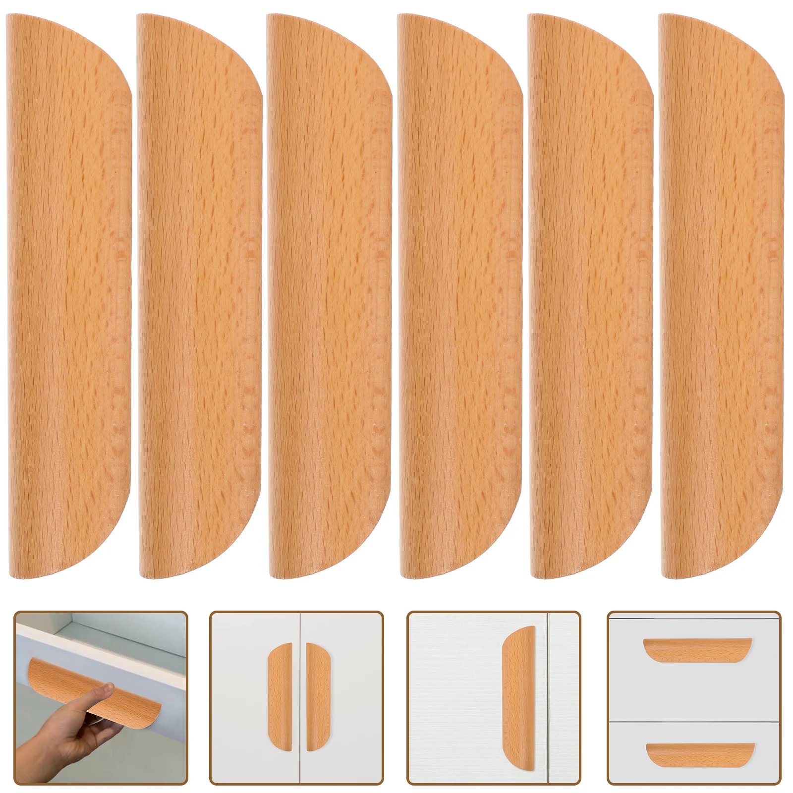 6 Pcs Solid Wood Handle Handles for Cabinets Dresser Drawer Pull Wooden Door Knobs