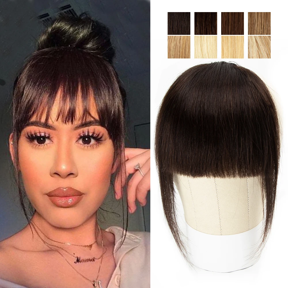 20G Human Hair Bangs Natural Black Brown Bang Hair Clip in Bangs Fringe with Temples Hairpiece for Women Clip Blonde Hair Piece