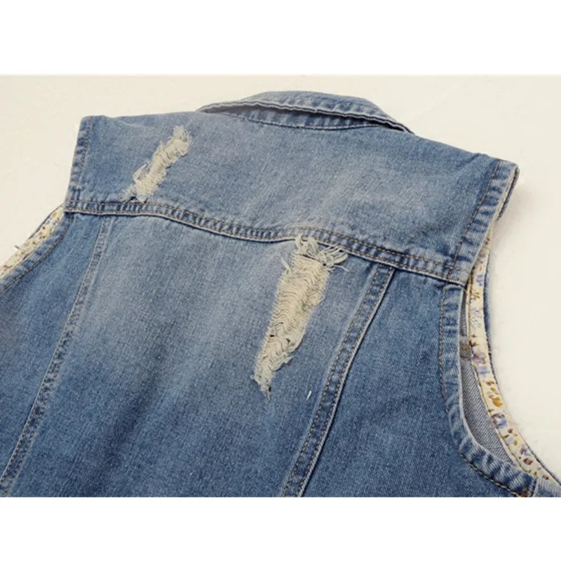 เสื้อกั๊กยีนส์วินเทจสำหรับผู้หญิง ไซส์ S-6XL ฤดูใบไม้ผลิ/ฤดูร้อน ทรงสั้น แขนกุด ดีไซน์รูฉลุ สไตล์คาวบอย เสื้อคลุมลำลอง