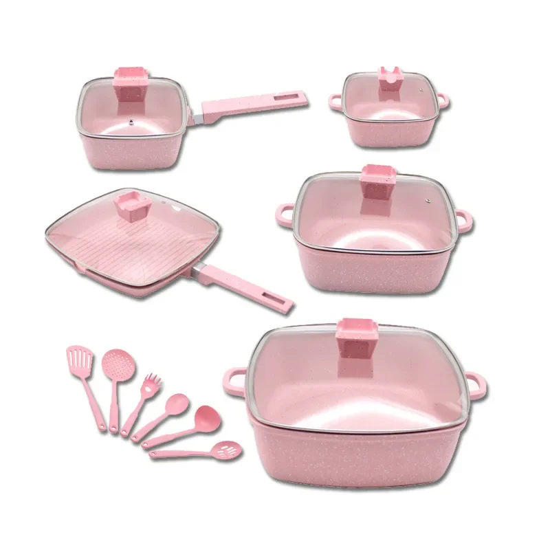 Pot, square granite, marble, Maifanshi non-stick pan set