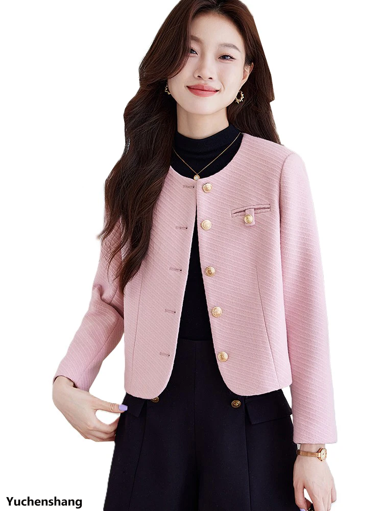 

Fashion Gray Beige Pink Women's Blazer Ladies Female O-Neck Slim Casual Jacket Coat